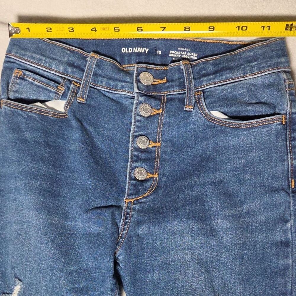 Old Navy High Rise Rockstar Super Skinny Jeggings 12 Button Fly Distressed Split